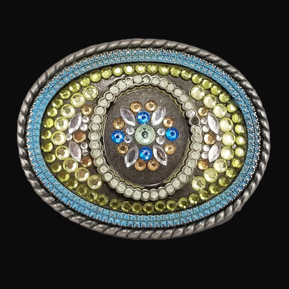 Rhinestone Western Vintage Belt Buckle, Oval Crystal Cowgirl Accessory, Layered